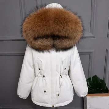 big brown fur Большой натуральный мех енота Новое Женское пальто Высокое качество зимняя куртка Женский Теплый свободный пуховик парка белый пуховик - Color: big brown fur