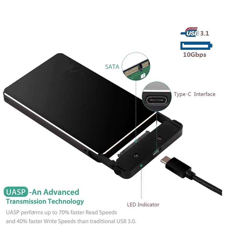 Безвинтовой usb 3.1 Gen2 Type C 2 5 дюйма внешний SSD/HDD флэш чехол с картой 10 Гбит/с для