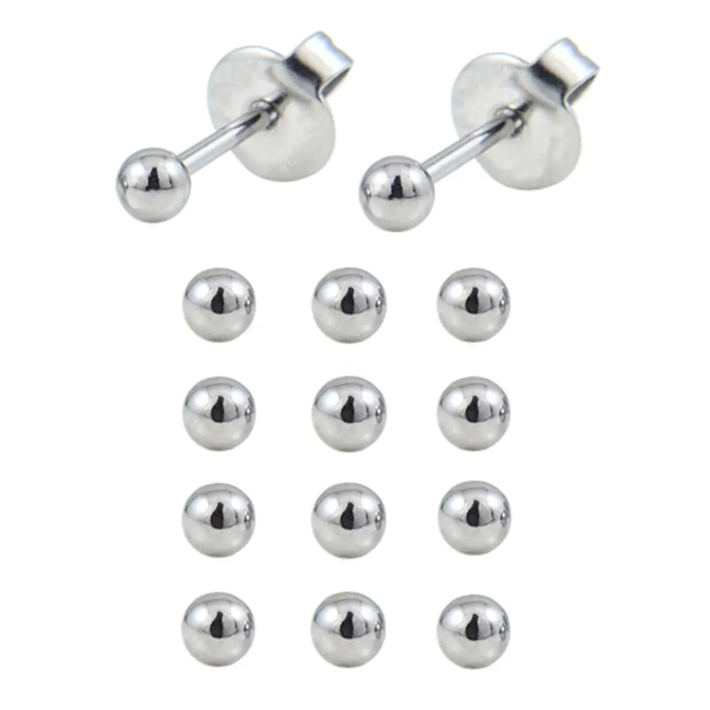 SS 3mm Ball 12 пар хирургических серьги-гвоздики из нержавеющей стали с камнем рождения, серьги для пирсинга, серьги-гвоздики с кристаллами, ювелирные изделия в форме бабочки, короны, жемчуга, формы сердца - Окраска металла: SS 3mm Ball