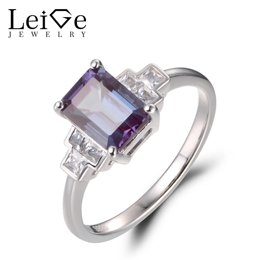 Leige Jewelry Engagement Rings Alexandrite Emerald Cut Color Changing Gems Solid 925 Sterling Silver June Birthstone Gifts | Украшения и