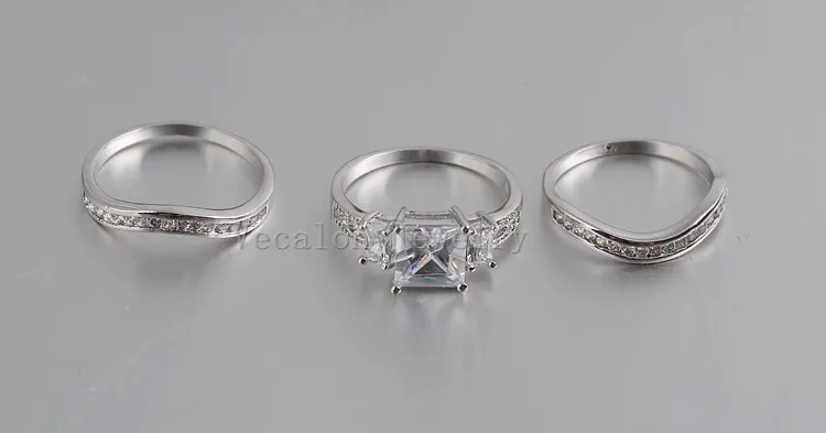 Женский набор обручальных колец Vecalon Princess cut 4ct stone AAAAA Zircon обручальное кольцо из