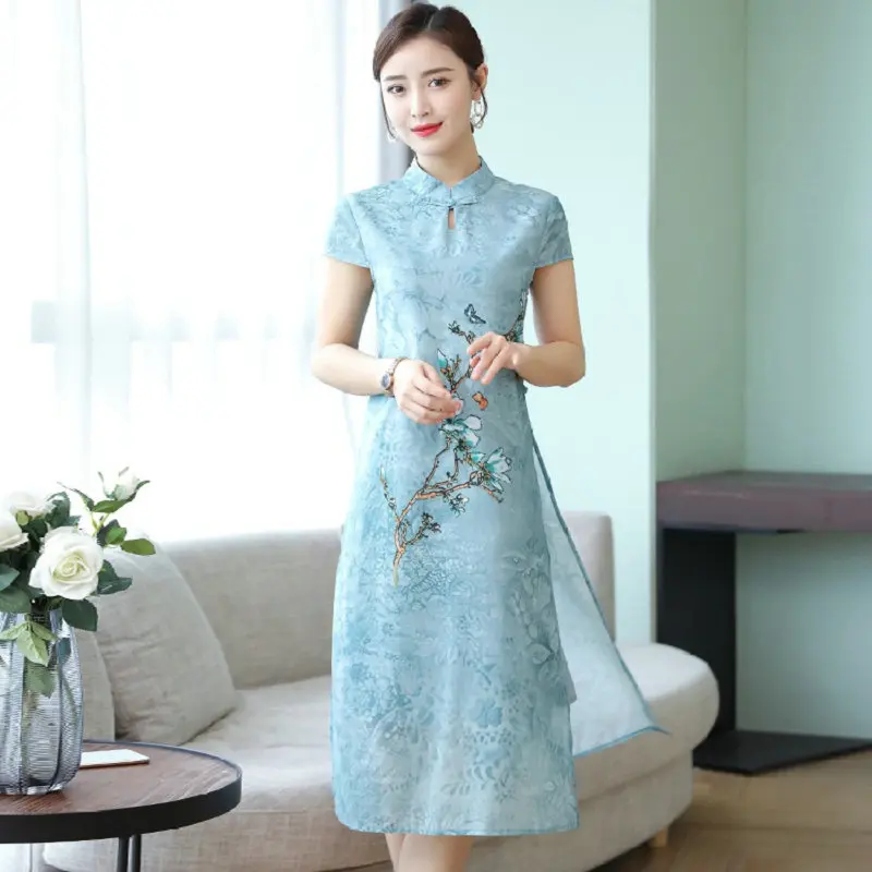 Женский Традиционный китайский стиль cheongsam летнее платье женский воротник