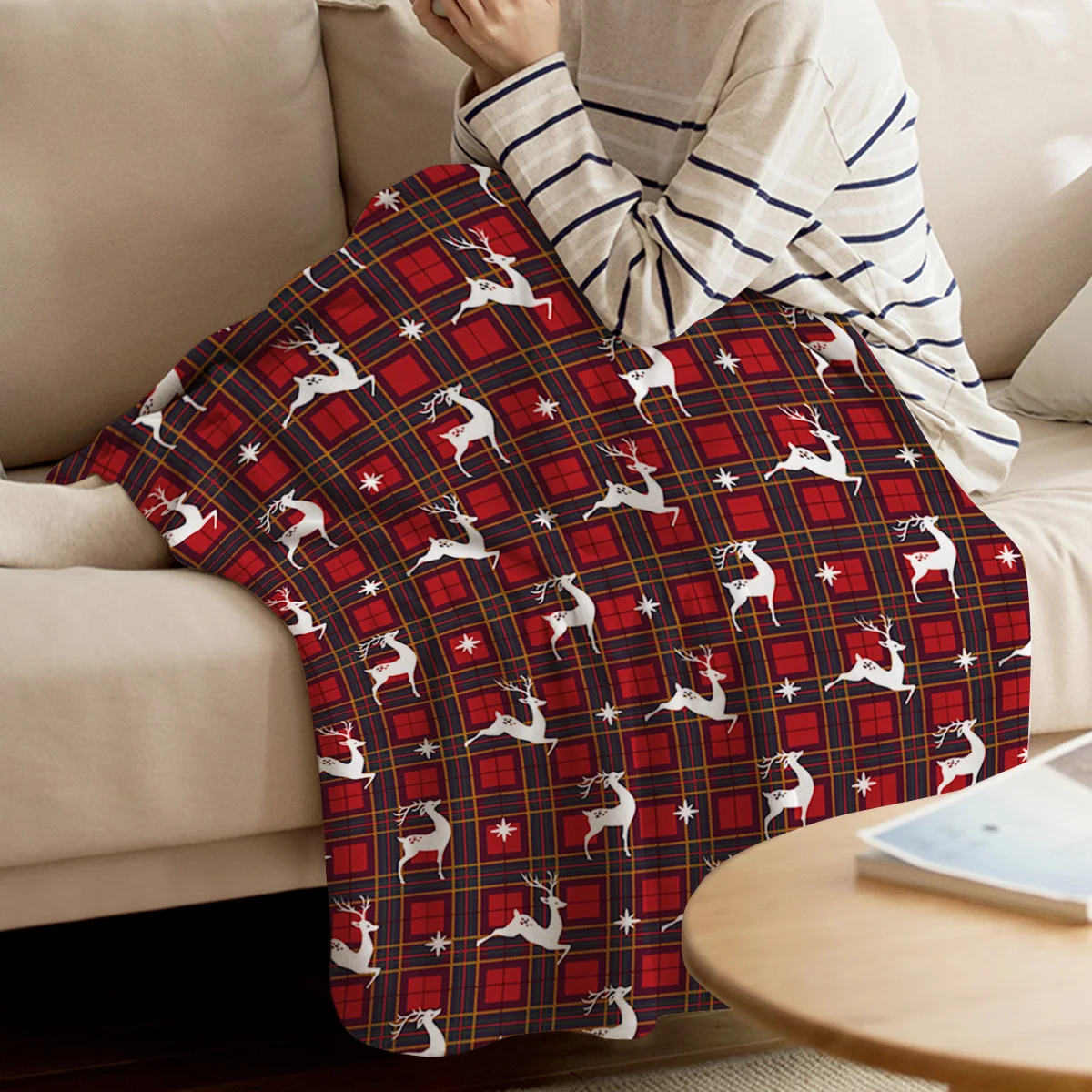 Домашнее одеяло рождественское в клетку и Рождественский лось теплое из