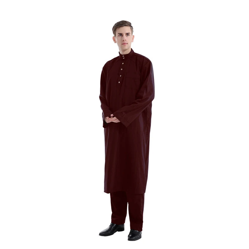 

Muslim Men Islamic Clothing Two Piece Robes with Pants Set Kaftan for Arabia Men Black Brown White Grey Abaya