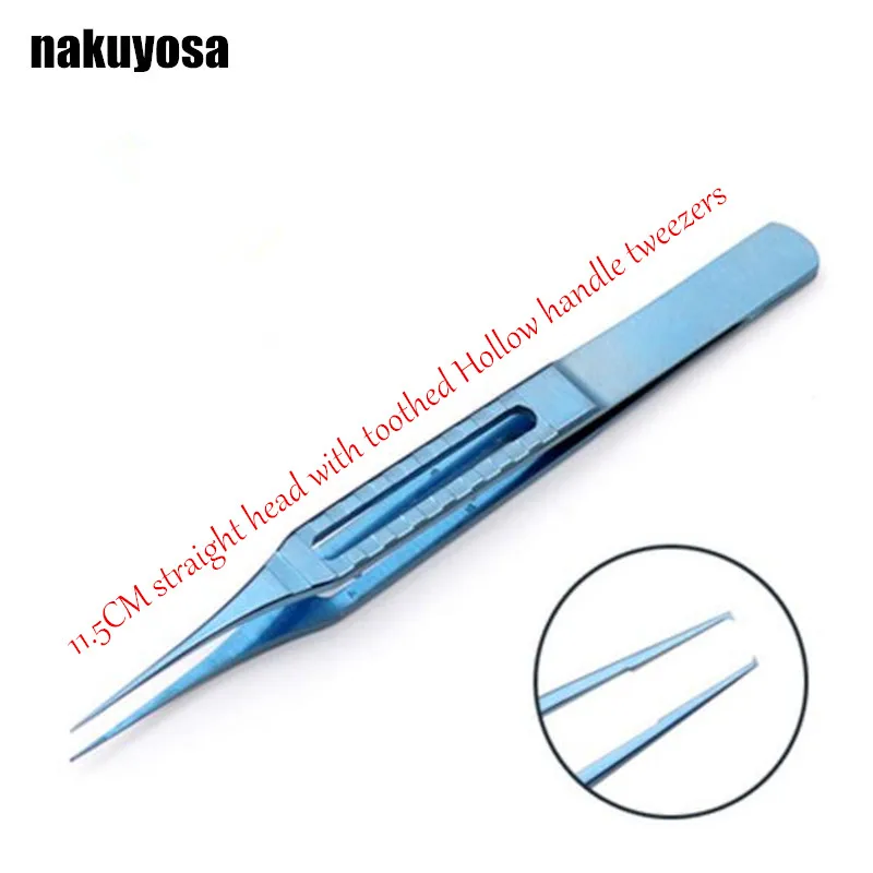 Пинцет с зубчатой полой ручкой прямая головка для трансплантации волос 11 5 см