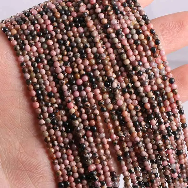 Black Rhodochrosite Новинка,, бусы из натурального камня, розовые кварты, аметисты, Агаты, бусины для изготовления ювелирных изделий, бисероплетение, сделай сам, браслет 2 мм, 3 мм - Цвет: Black Rhodochrosite