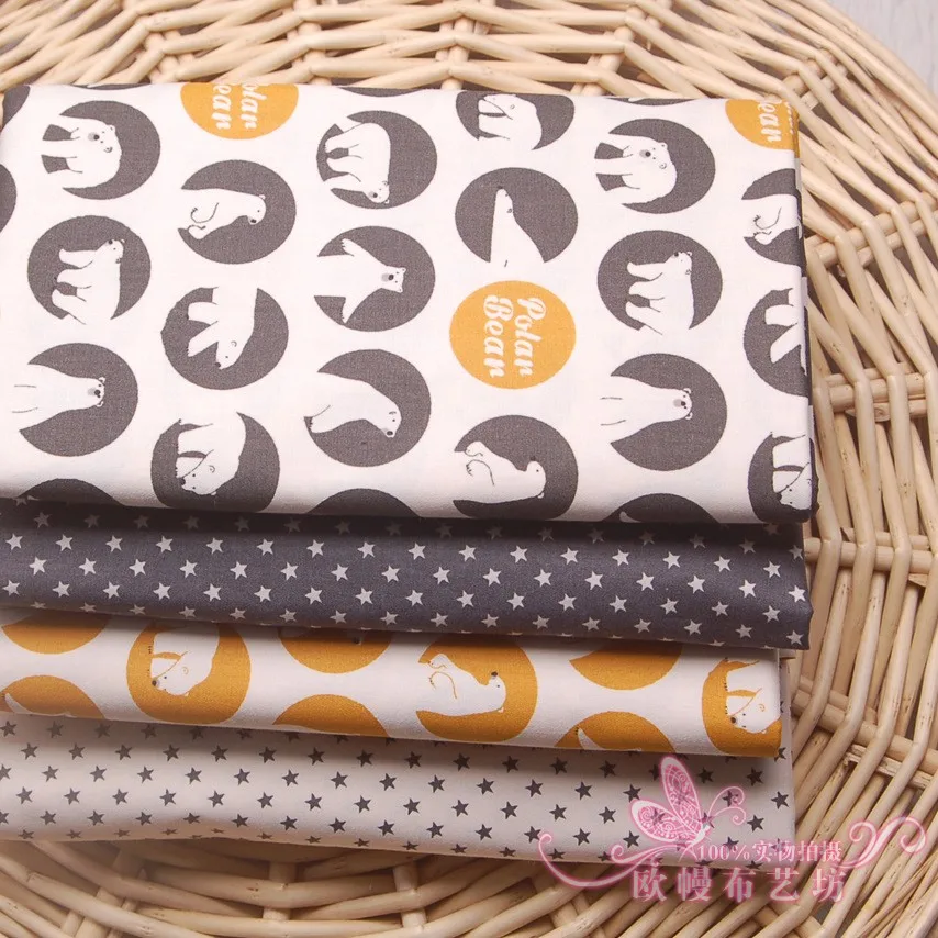 

Newest Bear Cat Printed Cotton Fabric For Baby Crib Bedding Sheet Sewing Cloth For Cushions Blanket Girl's Dress Cloth D30
