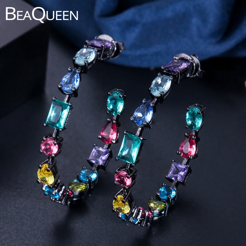 Женские круглые серьги BeaQueen винтажные кольца разных цветов с разноцветными