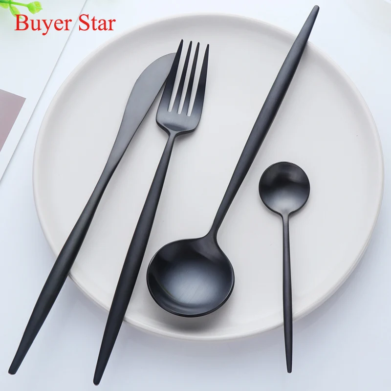 Black Knife Fork 18/8 Stainless Steel Tableware Black Cutleries Western Food Set