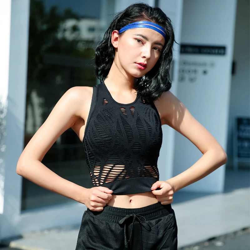 Lucylizz Лето сетки выдалбливают Йога Топ без рукавов Сексуальная Спортивная