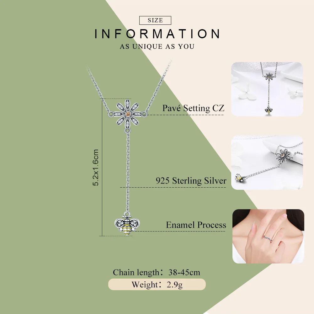 WOSTU New Arrival 100% 925 Sterling Silver Bee Love Daisy Flower Pendant Necklace For Women S925 Jewelry Gift DXN202 | Украшения и
