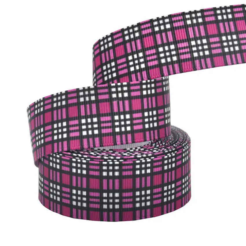 1" 25mm 10 yards/lot plaid stripe printed grosgrain ribbons grid ribbon DIY handmade materials