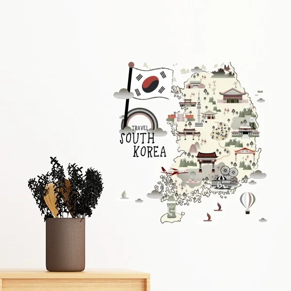Флаг карта показывающая Популярные ориентиры Южная Корея страна путешествия