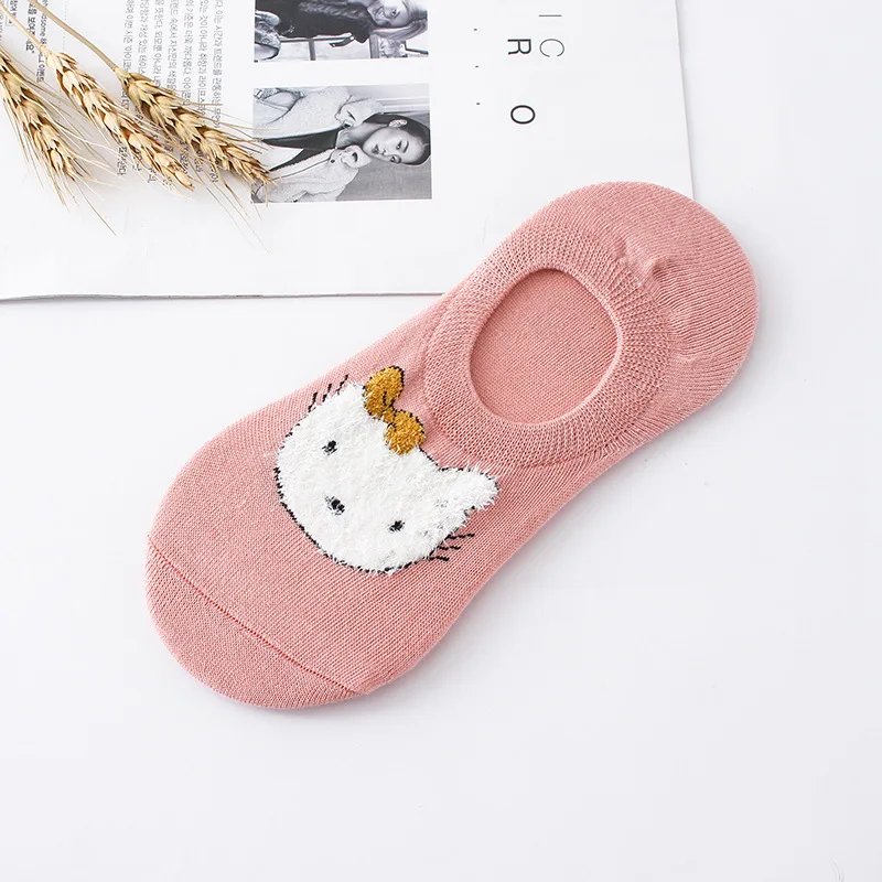 Женские хлопковые нескользящие силиконовые Летние Носки с рисунком котенка