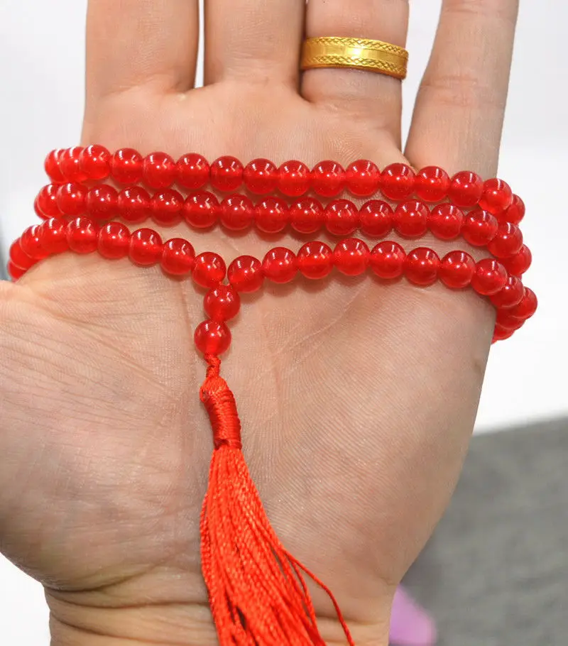 wb Women Gift word Love HOT 6mm Tibetan Buddhism red stone Prayer Bead Mala Necklace AAA mujer for silver-jewelry | Украшения и