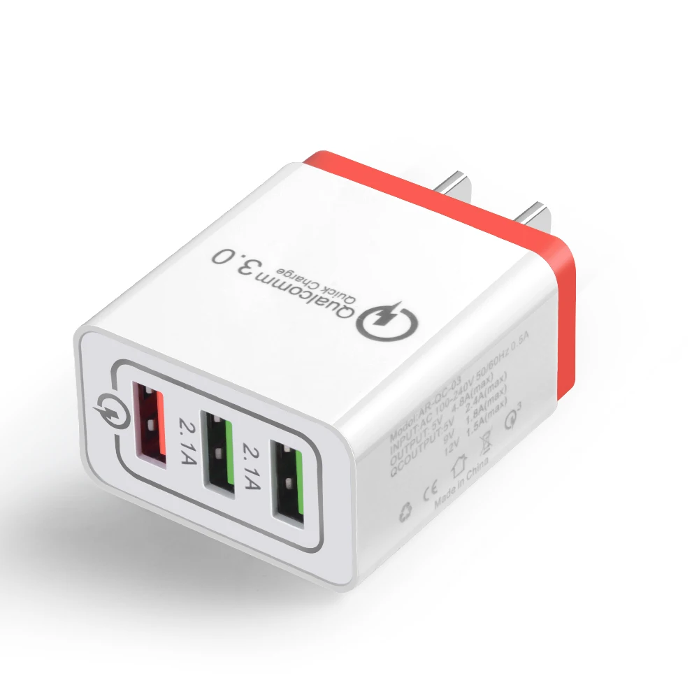 US-Red TeoYall 3 порта 5 в 2,4 QC 3,0 быстрое зарядное устройство для iPhone кабель быстрое зарядное устройство Micro USB кабель EU/US Plus для кабеля Lightning type C - Тип штекера: US-Red