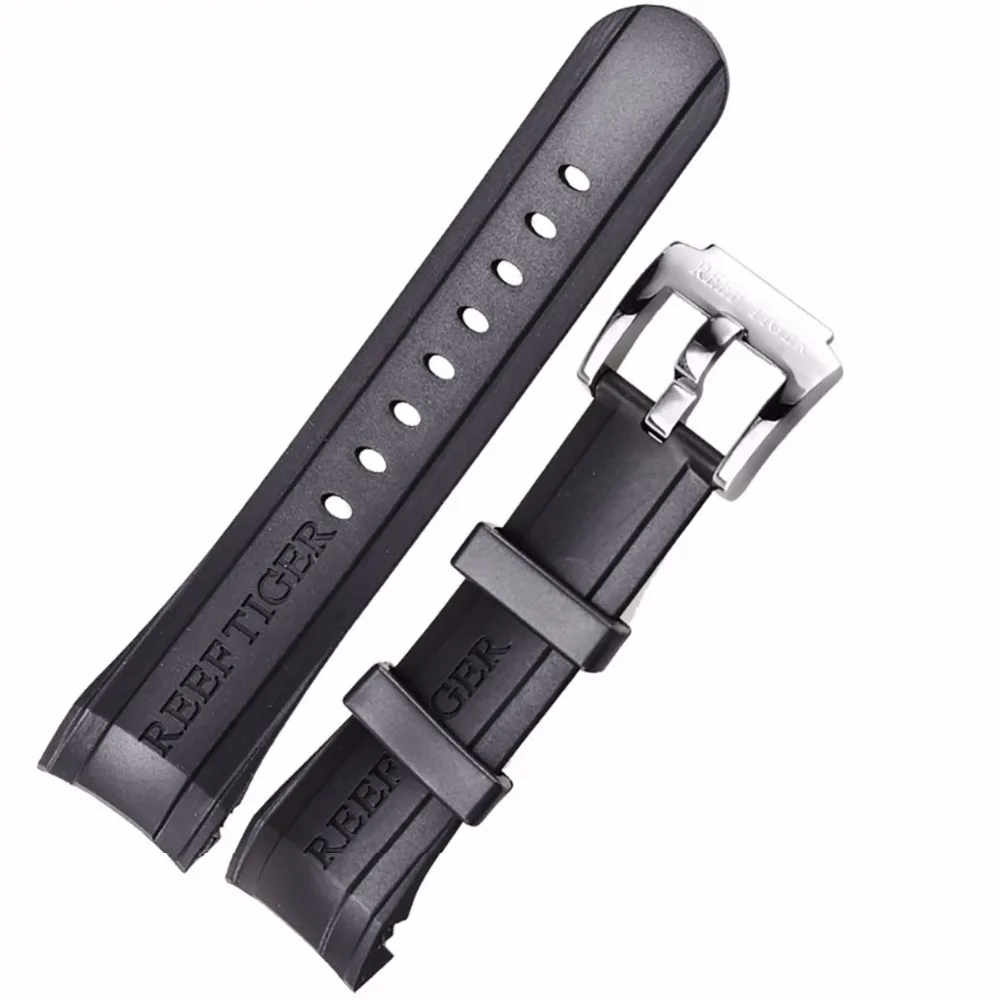 Reef Tiger/RT Watch Band 29 CM Black Rubber Watch Strap with Tang Buckle for Aurora Concept and Transformer Watch