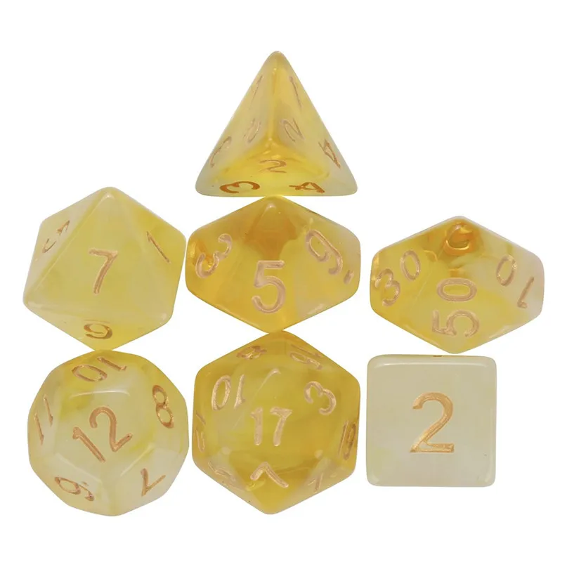 7pcs кости для TRPG игра многогранные D4 D20 многосторонний с цифрами прозрачный