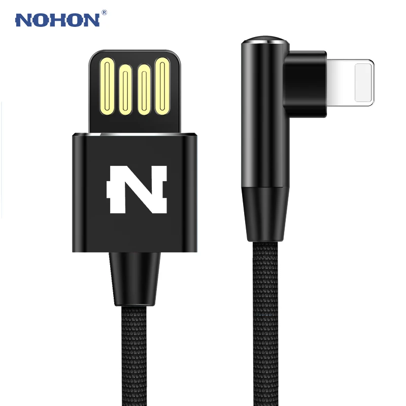 NOHON USB кабель Быстрая зарядка для iPhone 8X7 6 6S Plus 90 градусов Реверсивный USB кабель для iOS 11 10 9 8 кабели для мобильных телефонов