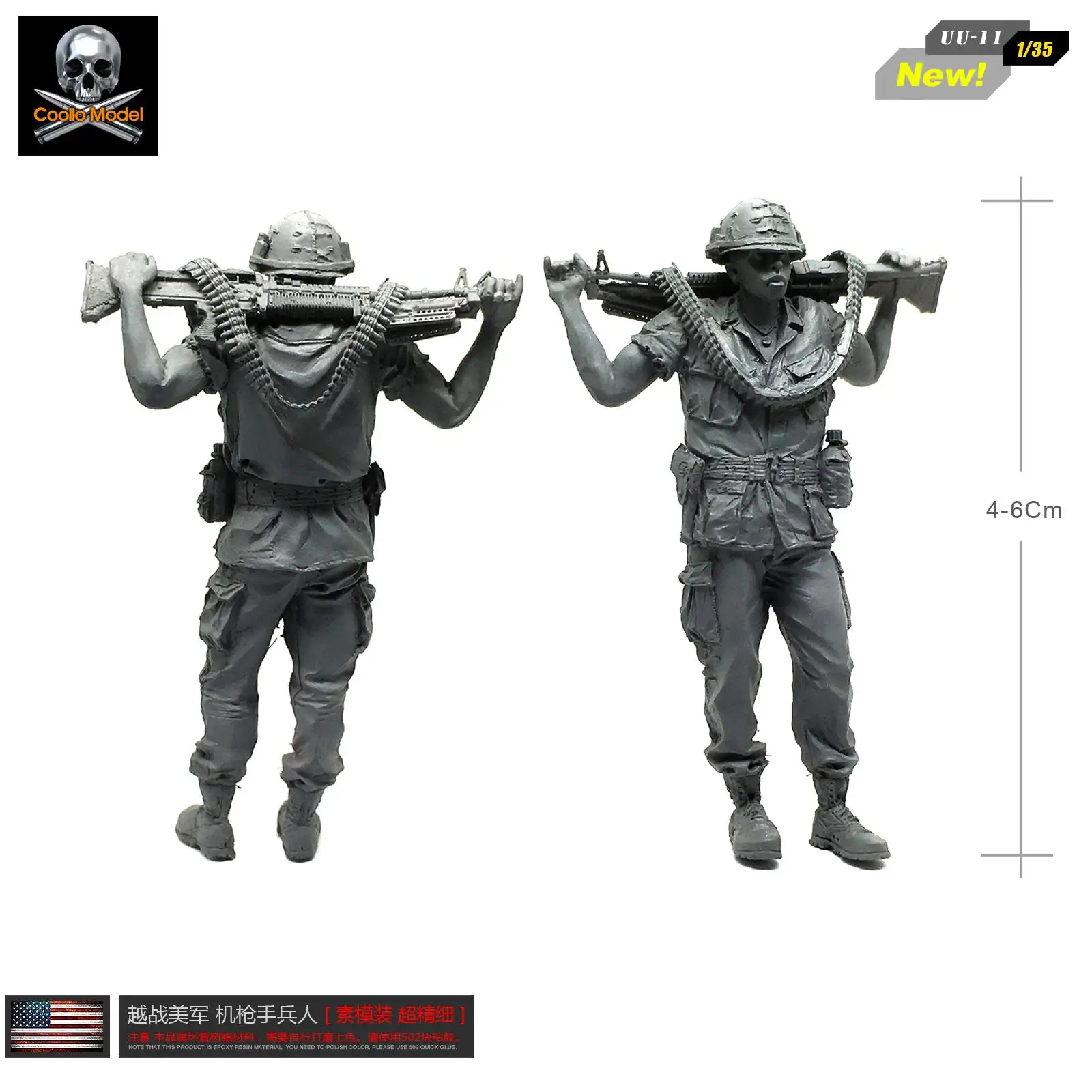 Серый 1/35 наборы фигурок морской корпус США 1:35 полимерный солдат пулеметчик самодельный UU-11 - Цвет: Серый