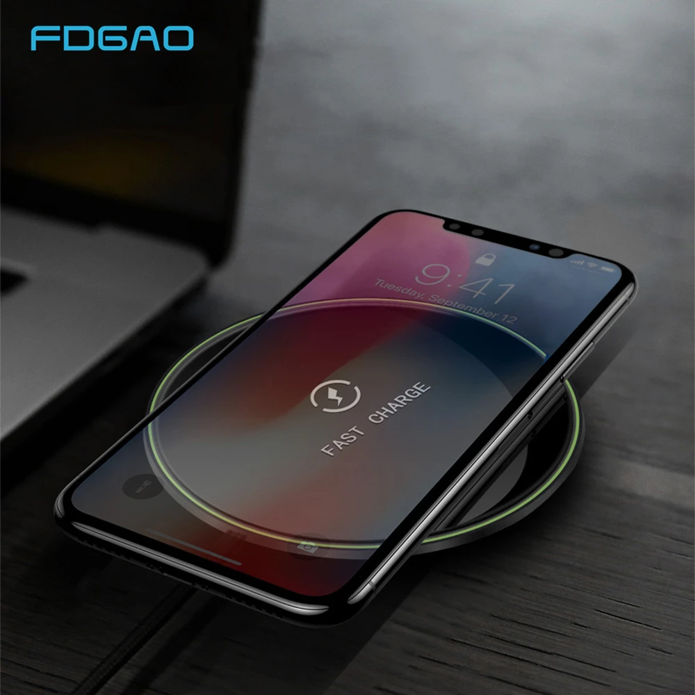 FDGAO 10 Вт Qi Беспроводное зарядное устройство для iPhone 11 X XS Max XR 8 быстрая Беспроводная зарядная площадка для samsung S8 S9 S10 Note 10 Xiaomi Mi 9