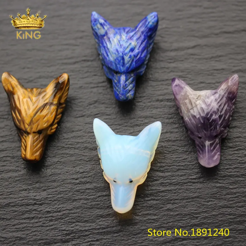 Random Stones Sale 3 шт. 30x40 мм Волчья Голова подвеска с черным коженным ремешком, большие отверстия резные каменные подвески волчьи головы декор с животными аксессуары XG13 - Окраска металла: Random Stones Sale