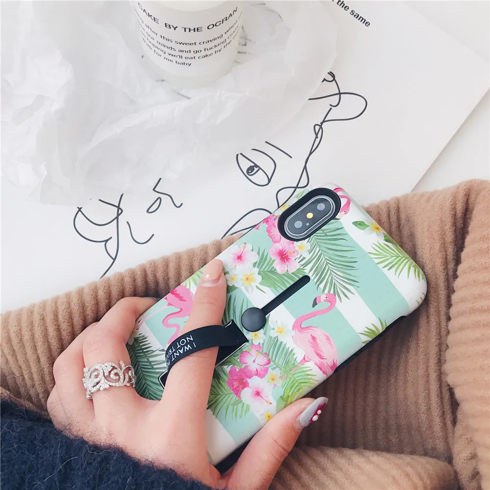 Hide Ring Stand Holder Case for Apple IPhone X XS MAX XR Fashion Flower Flamingo Silicone Phone Cases Iphone 6 6s 7 8 Plus |
