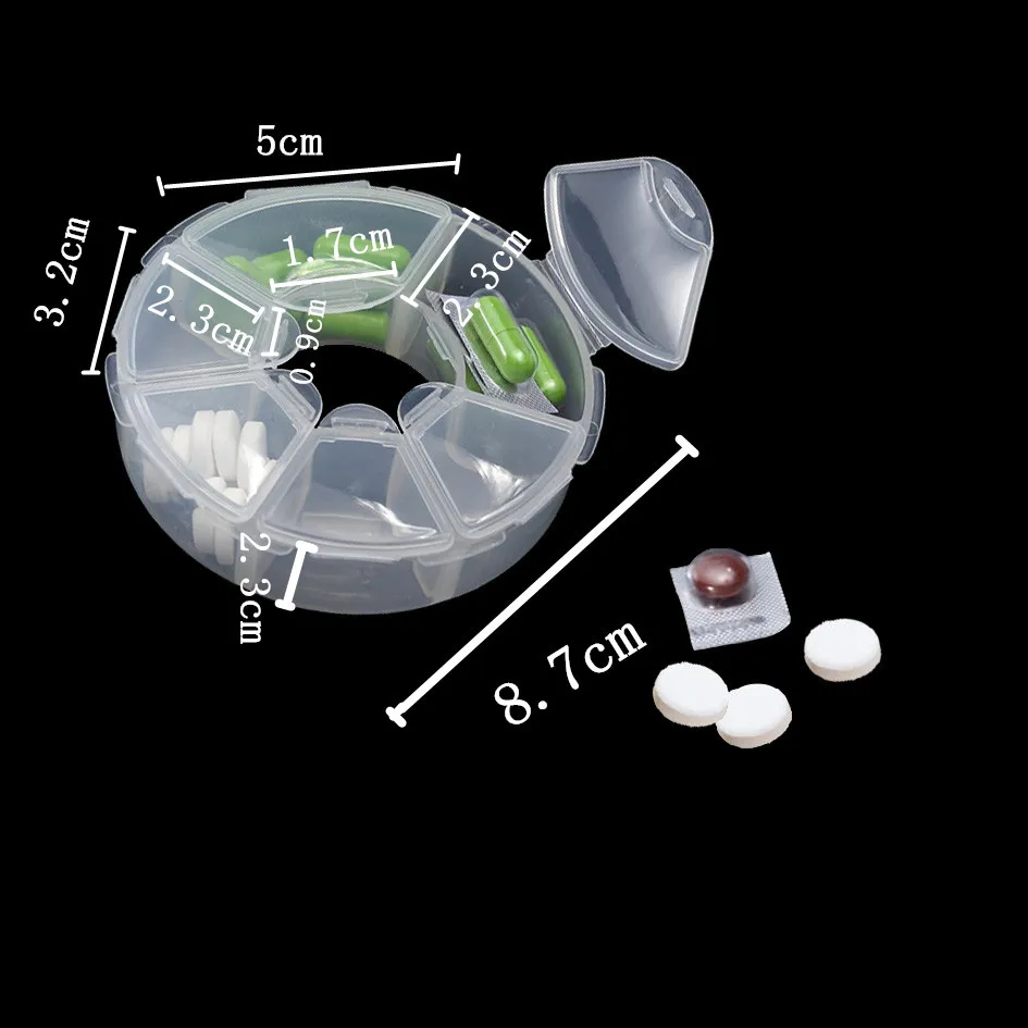 Mini 6 Grids Compartment Nail Art Rhinestone Gems Plastic Box Round Storage Case Jewelry Bead Organizer pill box | Дом и сад