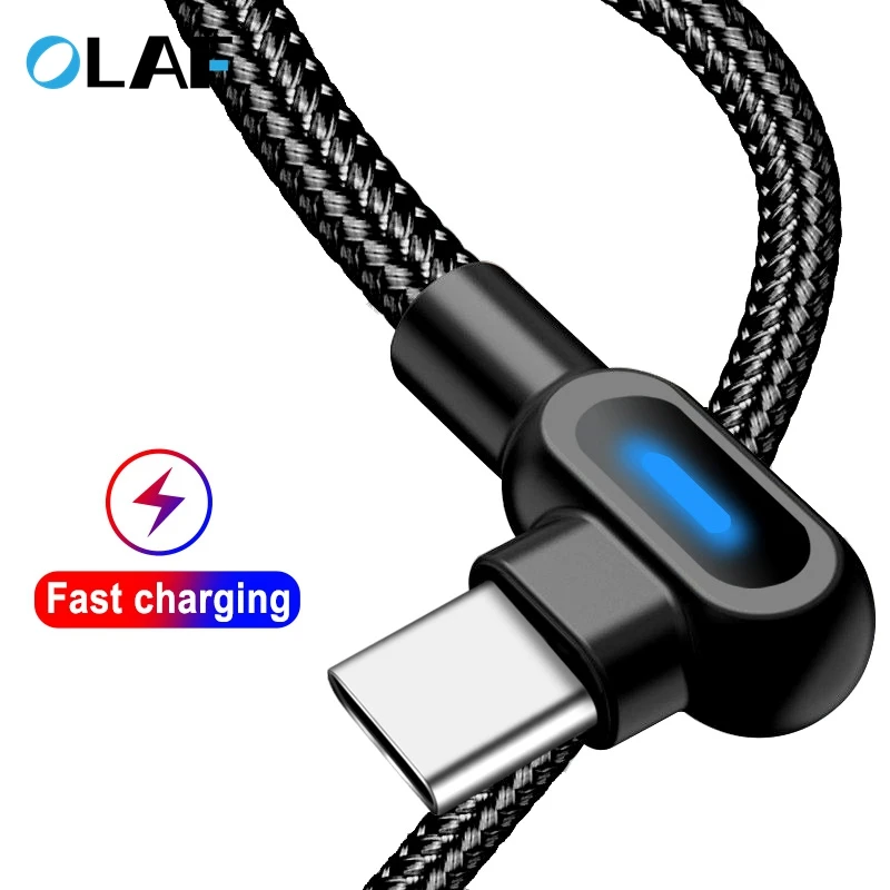 Кабель USB Type-C OLAF кабель для быстрой зарядки и передачи данных в оплетке под углом