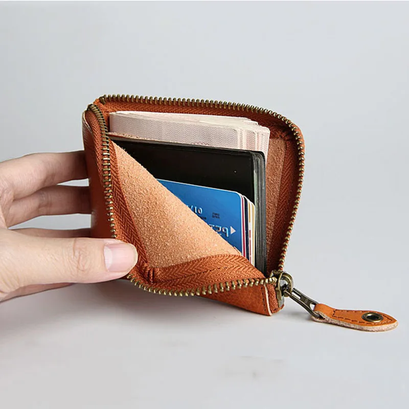 100% Genuine Leather Wallet Men Women Vintage Handmade Short Slim Small Zipper Mens Purse With Coin Pocket Card Holder Money Bag | Багаж и