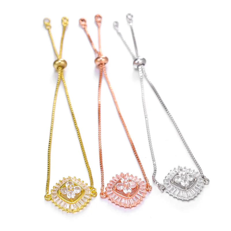 Женский браслет с цветком из фианита регулируемый вечерние свадебные украшения |