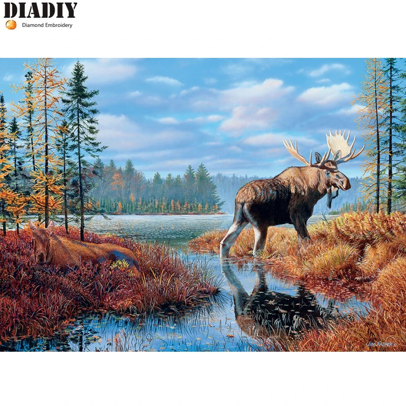 Алмазная 5D Вышивка лосят болотный Алмаз полное покрытие вышивка крестиком