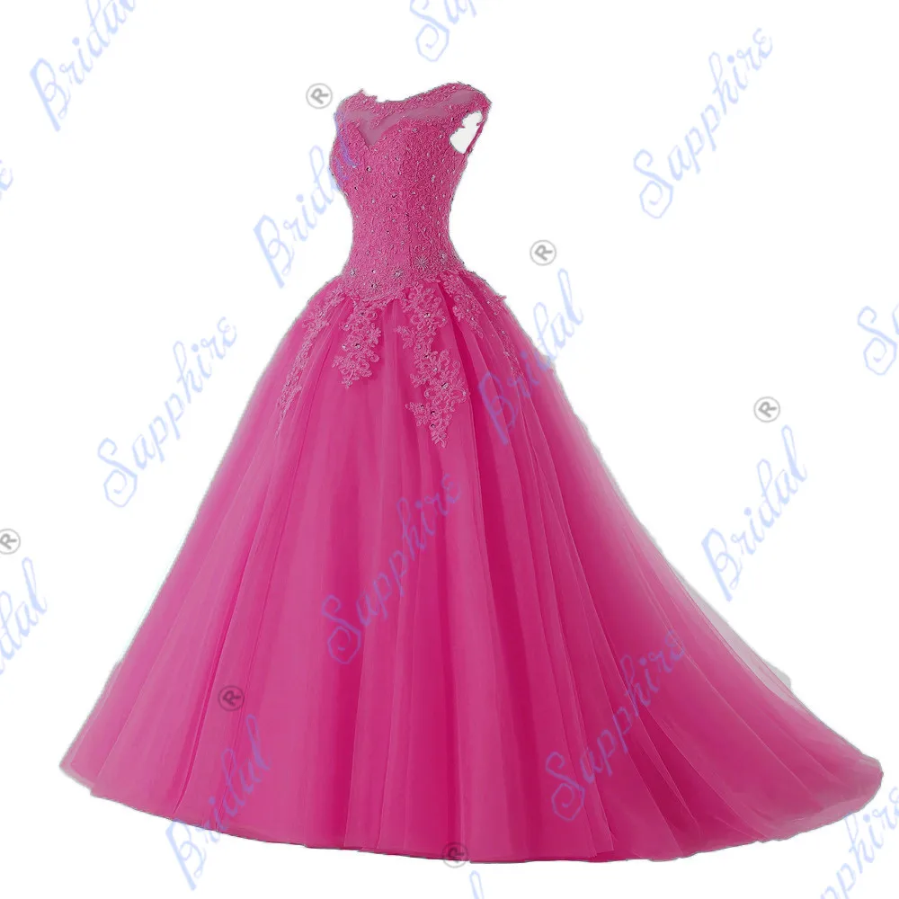 Сапфировые Свадебные Длинные вечерние платья Vestido De 15 Anos De cap рукавом Кружева открытой спиной сиреневый мятно-голубой бисером Бальные платья - Цвет: BLF-130