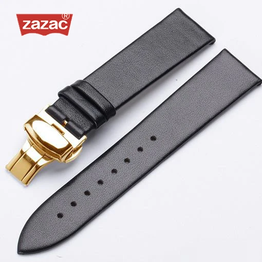 Gold black Высокое качество, ремешок для часов из натуральной кожи, для мужчин и женщин, коричневый, черный, водонепроницаемый ремешок для часов, стальная пряжка, 18 мм, 20 мм, 22 мм, ремешок для часов - Цвет ремешка: Gold black