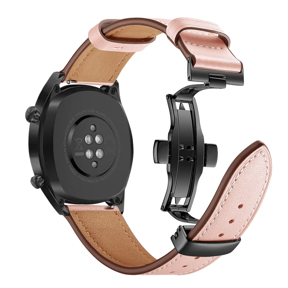 Black buckle Pink Кожаный ремешок для часов huawei GT для samsung Galaxy Watch active 46 мм gear S3 correa amazfit ремешок Bip 22 мм Браслет Бабочка Пряжка - Цвет ремешка: Black buckle Pink
