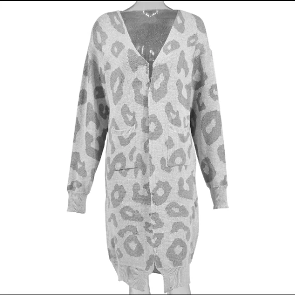 Женский кардиган с леопардовым принтом длинный вязаный свитер джемпер куртка