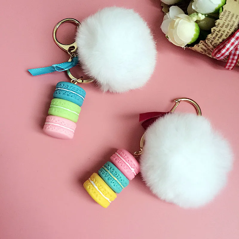 DIY Пара Брелок Мода Мех Кролика Мяч Конфеты Цвет Торт В Форме Ювелирных Изделий