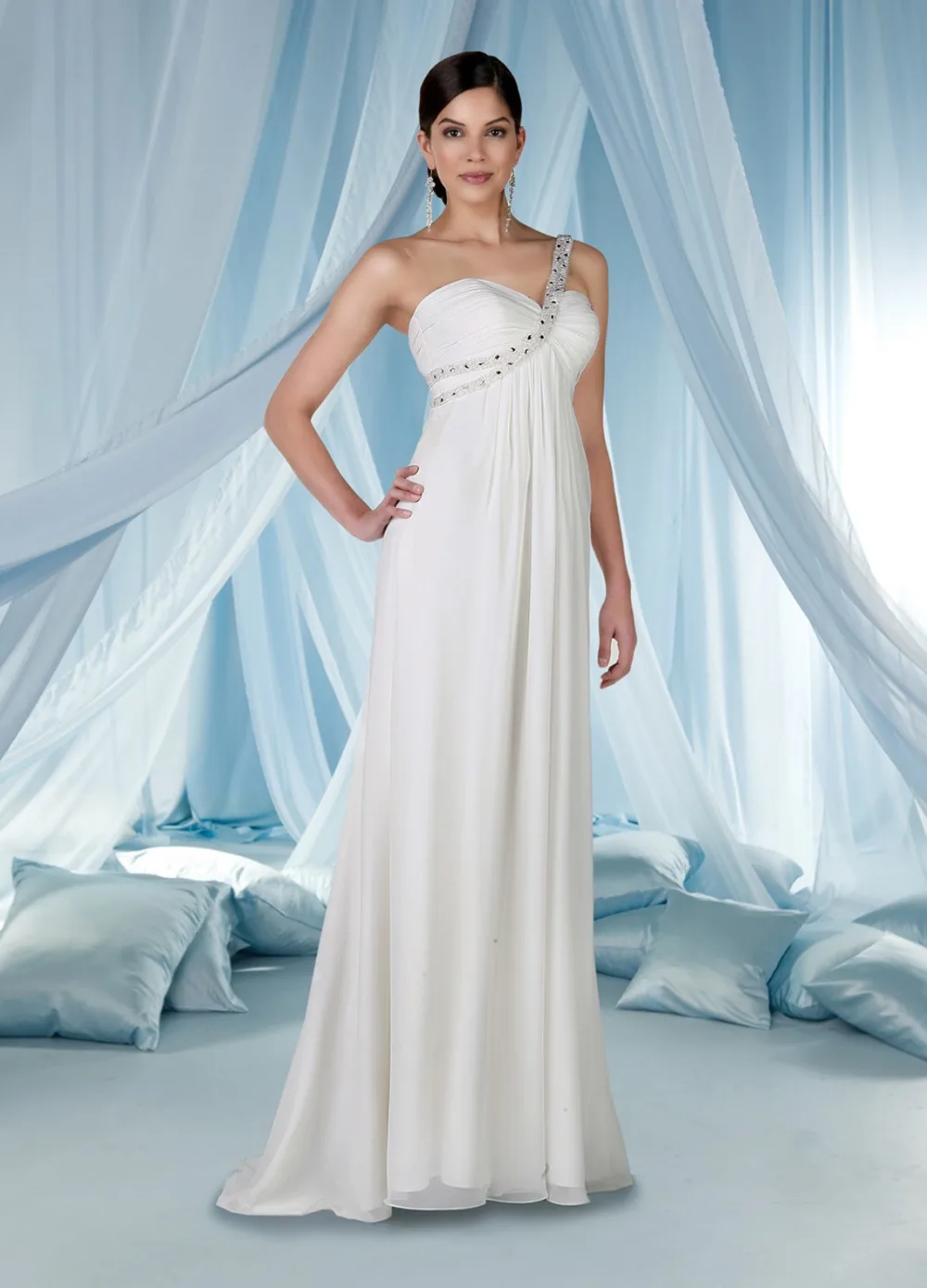 A-line Sweetheart One Shoulder Floor-Length Chiffon Wedding Dress With Beading HWGJWD118 | Свадьбы и торжества