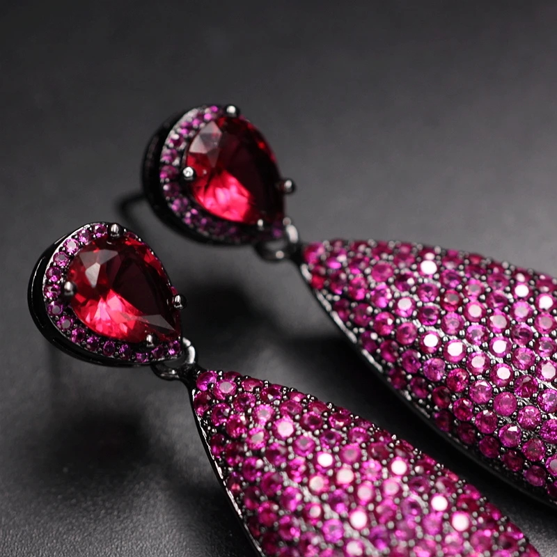 Большие висячие серьги с покрытием из фиолетового и красного циркония класса ААА