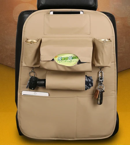 Beige HuiER, 1 шт., высокая кожа, автомобильный стиль, сумка для хранения на заднее сиденье, органайзер, мульти-карман, контейнер для хранения, для укладки, для уборки, чехол для сиденья - Название цвета: Beige