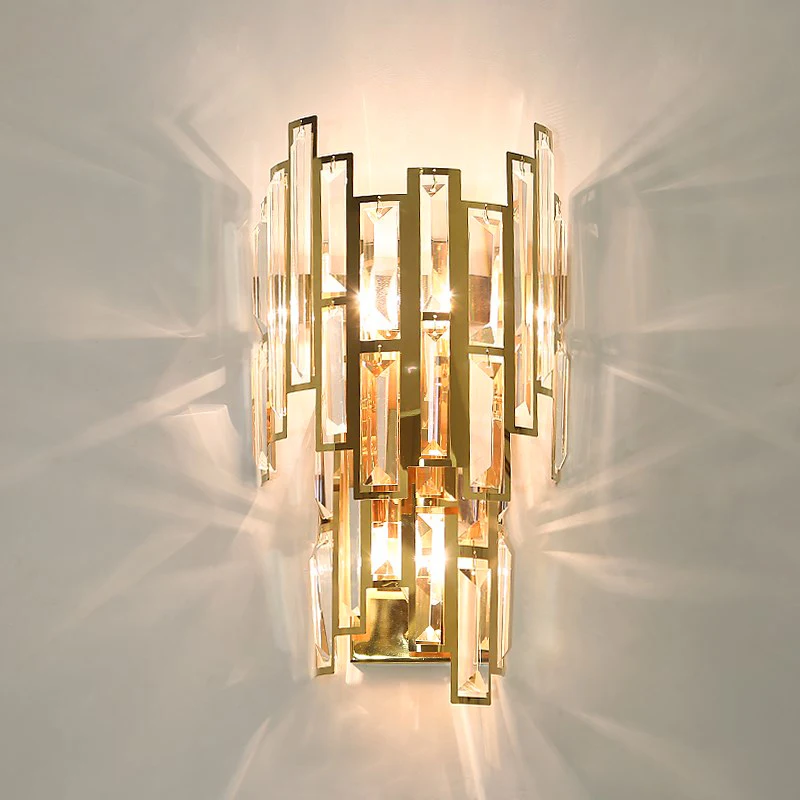 

Golden crystal wall lamp stainless steel pattern wall LED lamp for living room