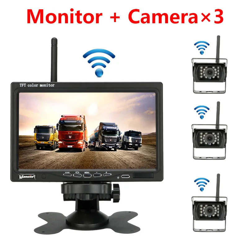 With 3 cameras 7 дюймов Автомобильный монитор TFT ЖК-дисплей " HD цифровой 16:9 800*480 Экран 4 вида видео Вход дистанционного Управление заднего вида Камера для грузовика - Цвет: With 3 cameras