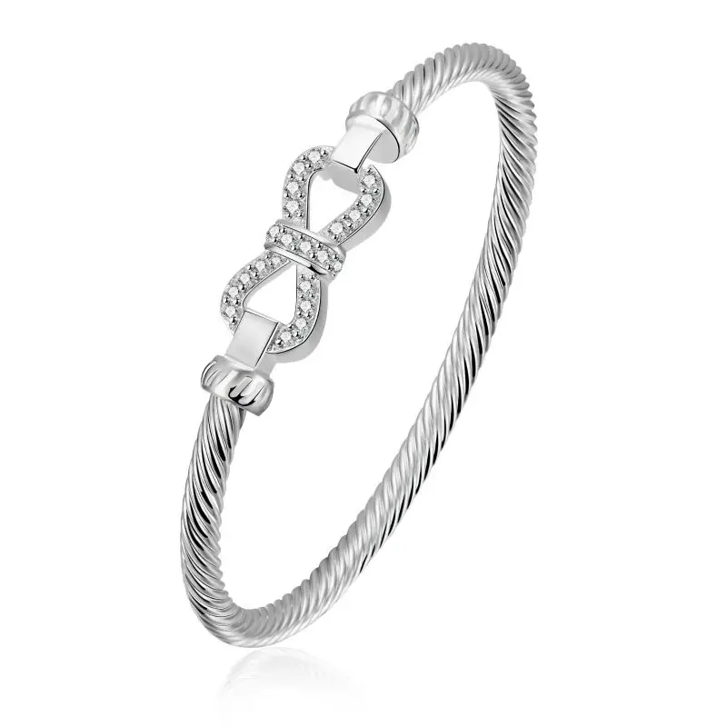 Модный бесконечный счастливый замок T Linker Clover CZ дизайн браслет серебряная