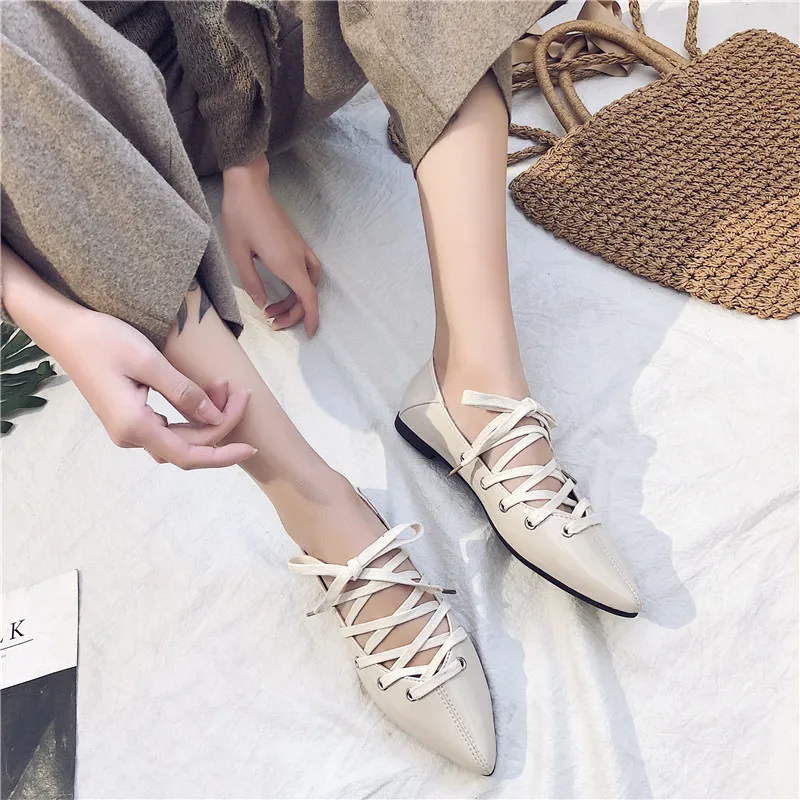 2018 Весна и осень балетки повседневная обувь на плоской подошве Дикий Кружева с