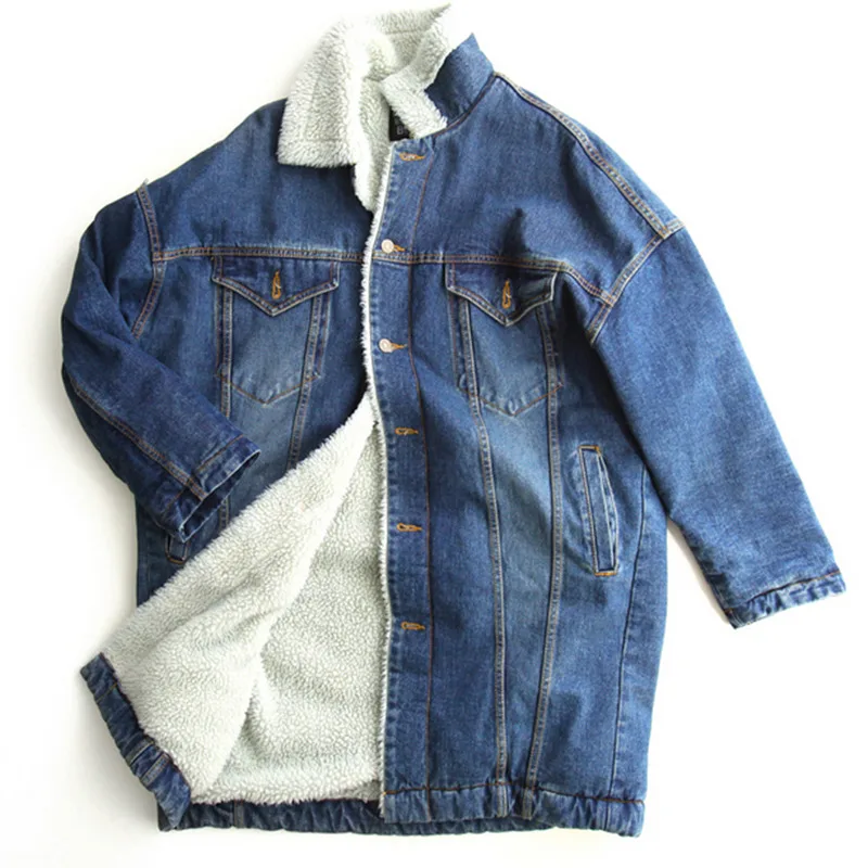 Для женщин куртка осень Зимние парки пальто джинсы ягнят меховой воротник