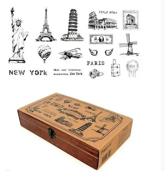 Wholesale stationery postage stamps landscape memories wooden stamp set A LIFE box packed ellos free shipping | Дом и сад