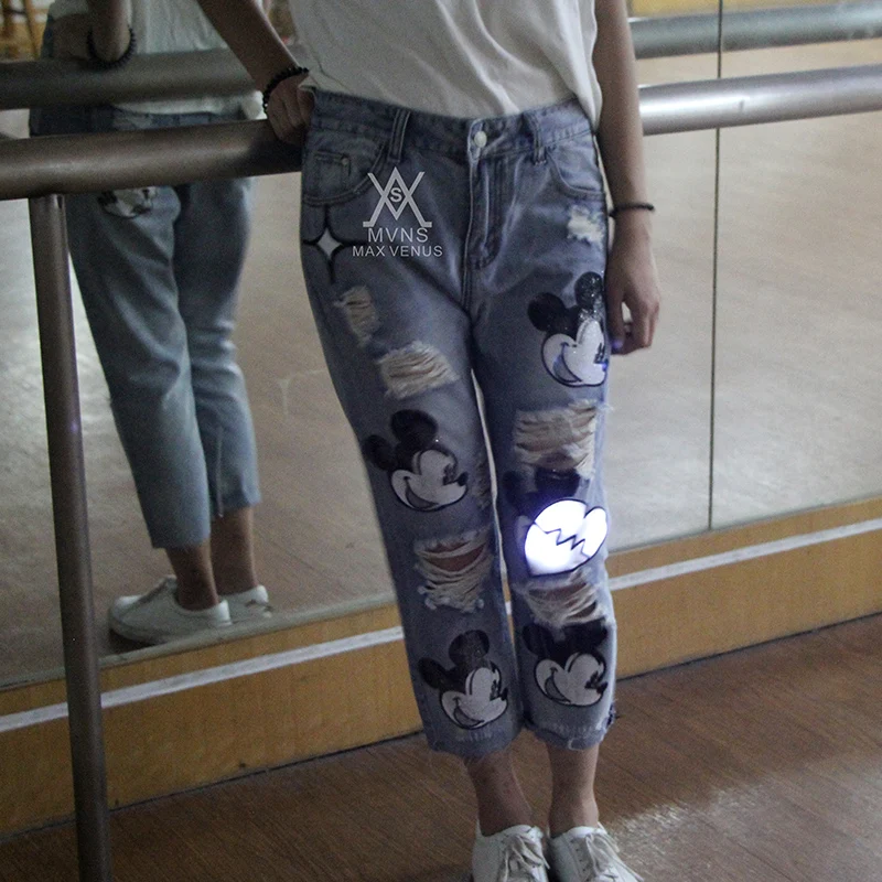 

2017 New Fashion Jeans Women Pencil Pants LED luminous Jeans MVNS-P0001