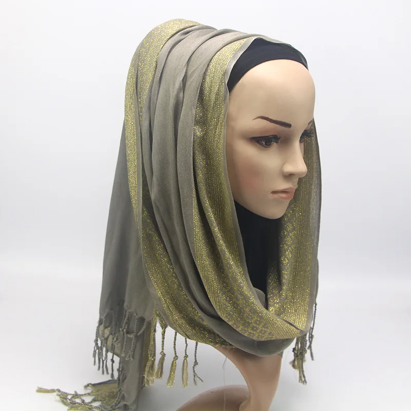 2020 однотонный Золотой блестящий шарф для женщин Модный мерцающий мусульманский