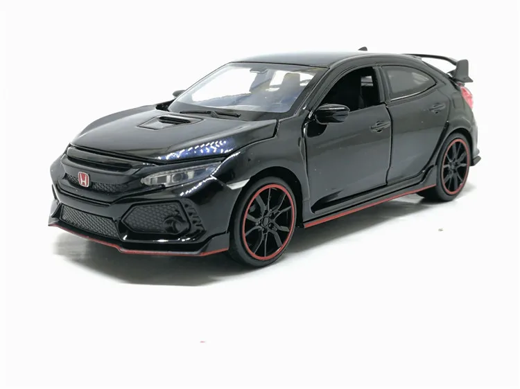 1:32 HONDA CIVIC TYPE-R Toy Car Metal Toy Diecasts Toy Vehicles Car Model Sound Light Pull Back Car Toys For Children Gifts - Цвет: Черный