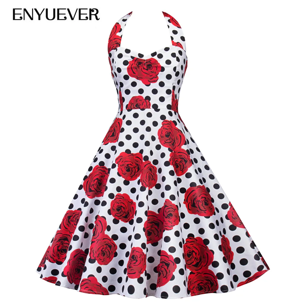 Enyuever Vestido винтажные платья 50 s 60 пин ап цветочный принт халат рокабилли платье